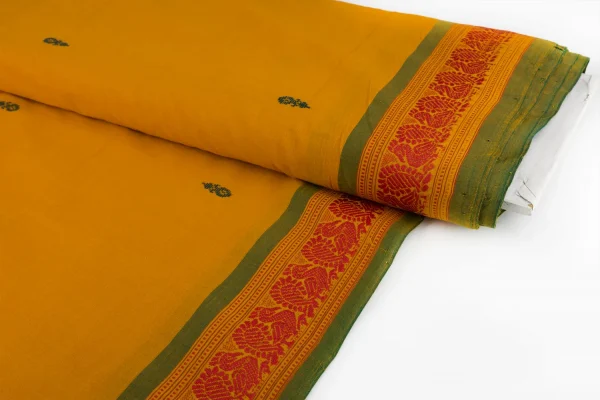 Handloom Zari – Mustard Yellow and Red Peacock