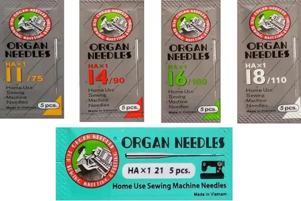 Vardhman Organ Original Machine Needles Set of 5 Pack, Ha - 11, 14, 16,18,21