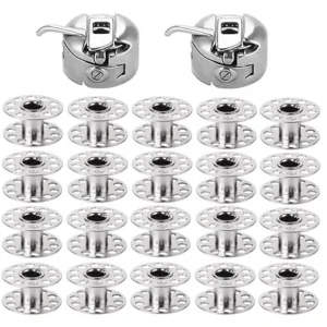 2 Pieces Bobbin Case with 15 Pieces Sewing Machine Metal Bobbins