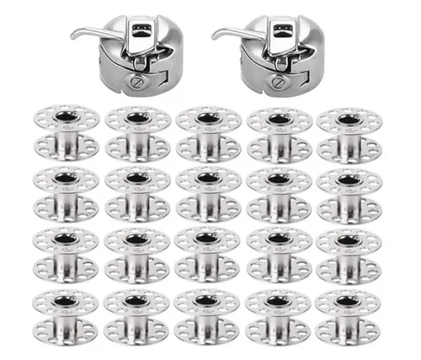 2 Pieces Bobbin Case with 15 Pieces Sewing Machine Metal Bobbins
